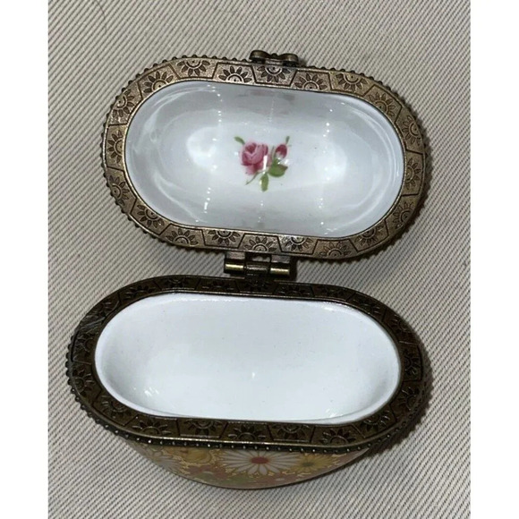 Heart Shaped Floral Flowers Trinket Box Hinged Retro Bohemian Vintage 3‎ Inch - Picture 5 of 7